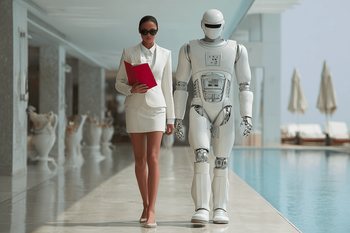 Humanoid service robot operating in a luxury hotel