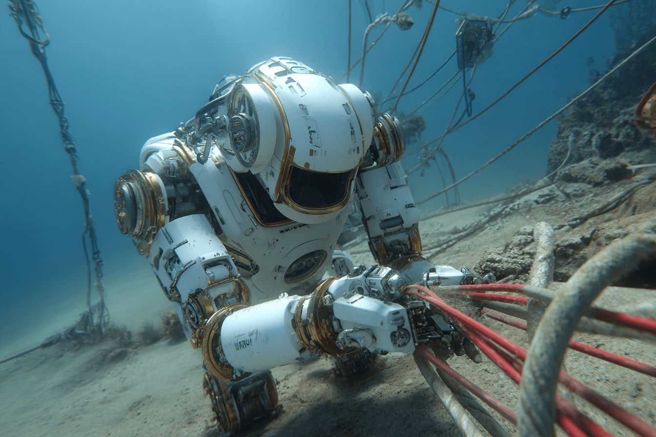Humanoid robot handling an underwater industrial operation