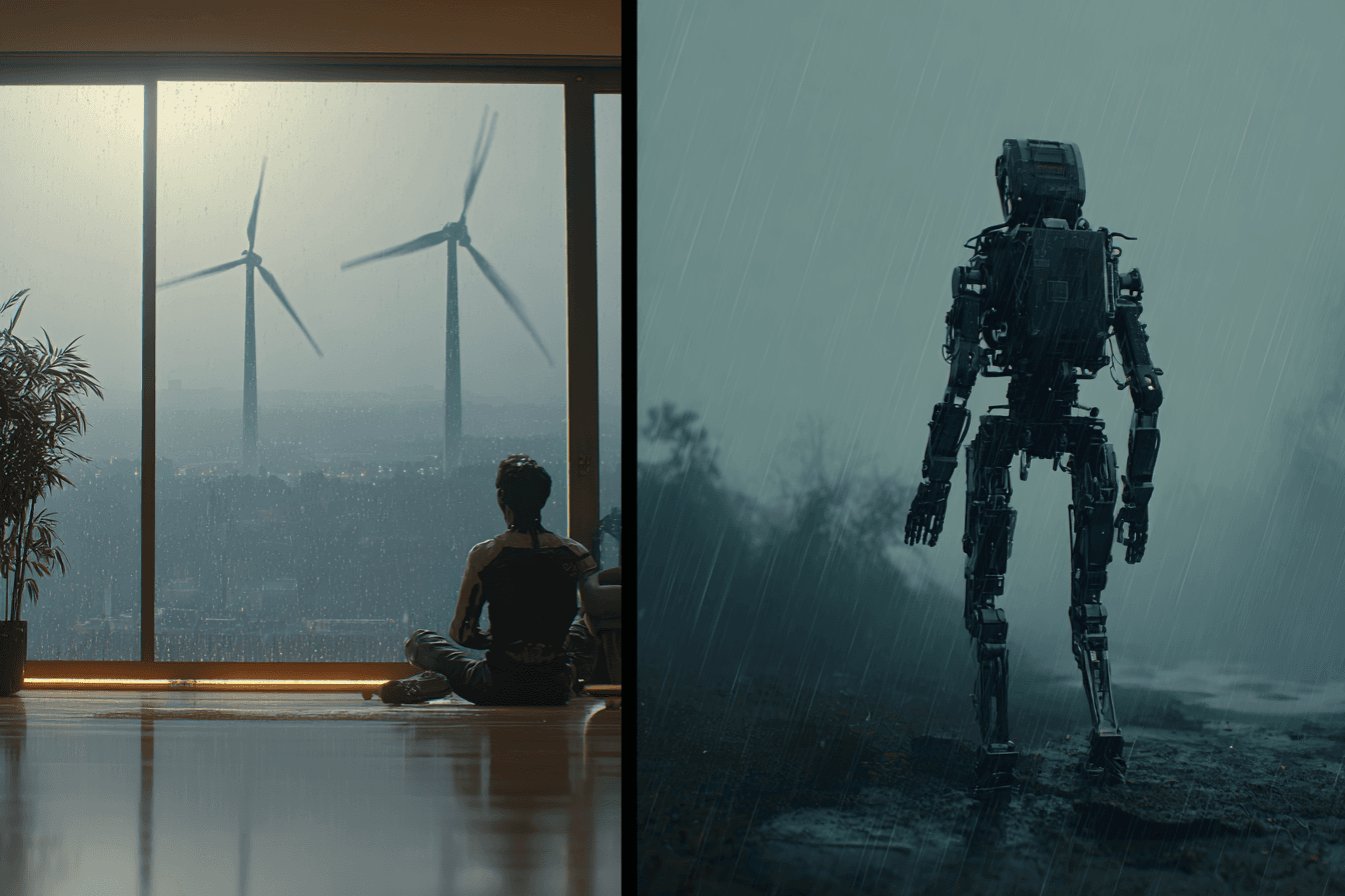Split-scene visualizing dual-location avatar embodiment