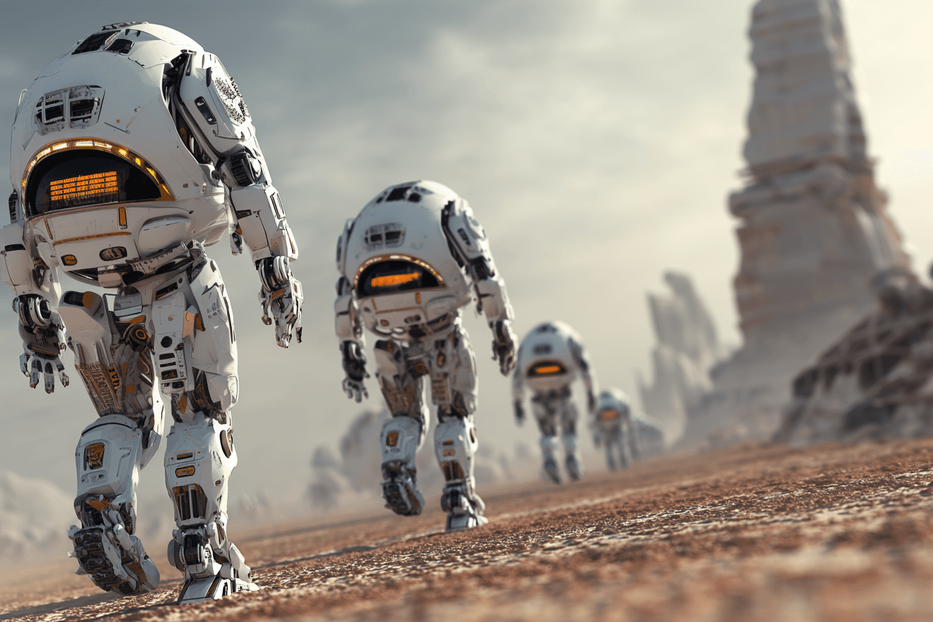 Humanoid robots conducting exploration on Mars